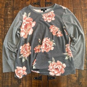 AGB Grey & Pink Floral Long Sleeve Top